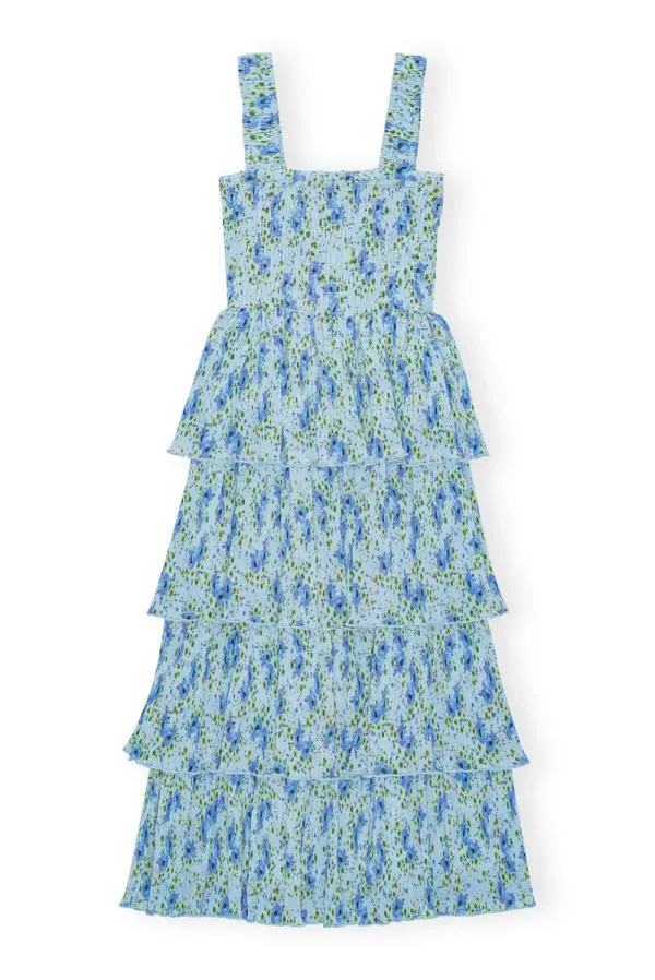 Clothing GANNI Dresses Pleated Georgette Smock Midi Dress Ice Water Clothing GANNI Dresses Pleated Georgette Smock Midi Dress Ice Water