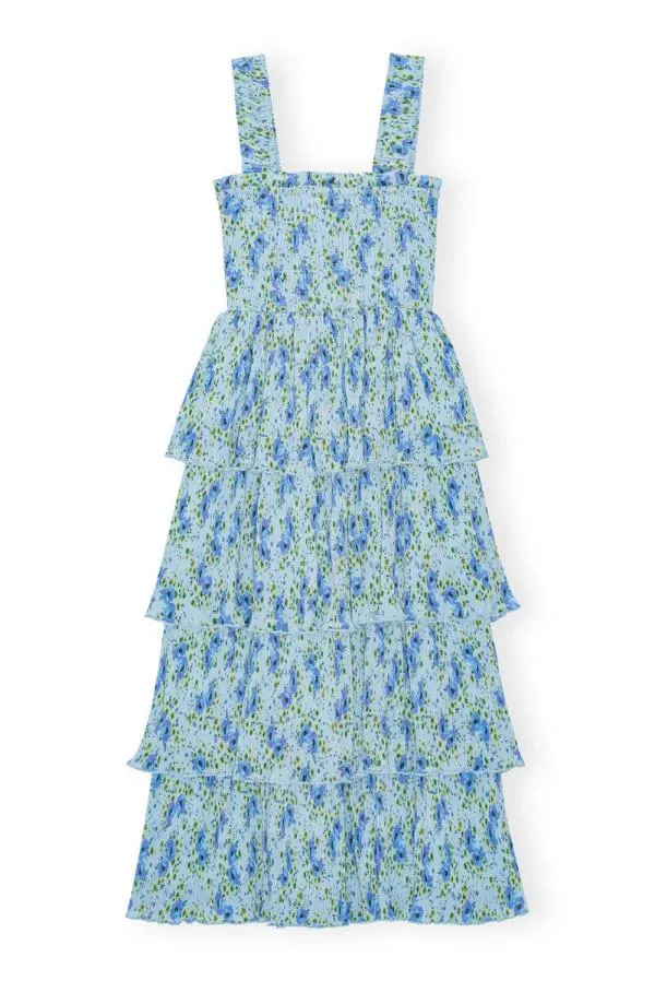 Clothing GANNI Dresses Pleated Georgette Smock Midi Dress Ice Water Clothing GANNI Dresses Pleated Georgette Smock Midi Dress Ice Water