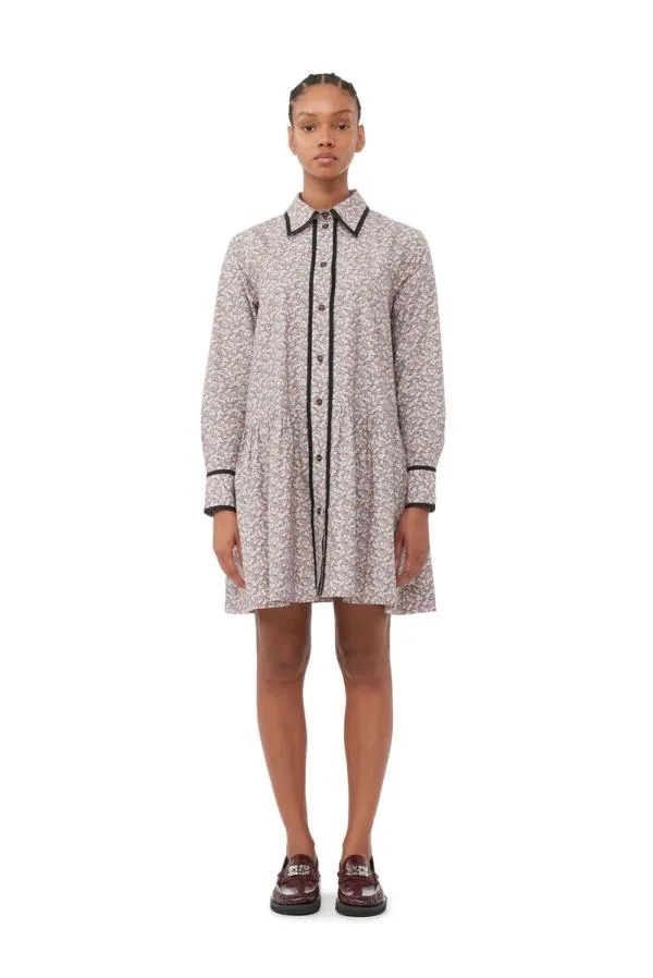 Clothing GANNI Dresses Printed Cotton Mini Shirt Dress Frost Gray