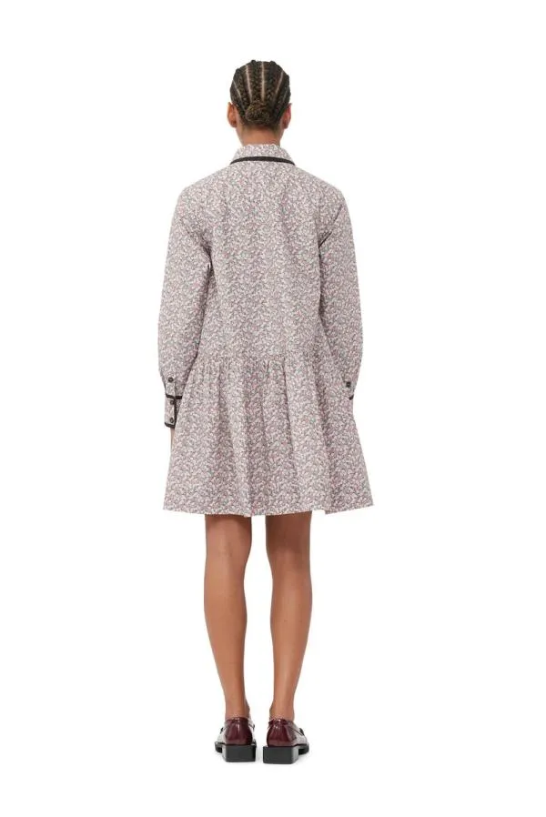 Clothing GANNI Dresses Printed Cotton Mini Shirt Dress Frost Gray Clothing GANNI Dresses Printed Cotton Mini Shirt Dress Frost Gray