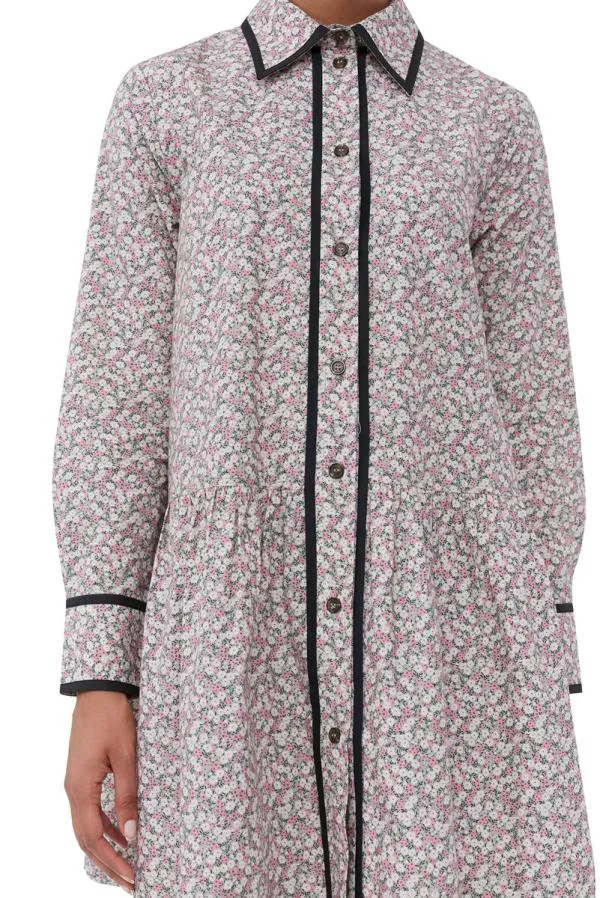 Clothing GANNI Dresses Printed Cotton Mini Shirt Dress Frost Gray Clothing GANNI Dresses Printed Cotton Mini Shirt Dress Frost Gray