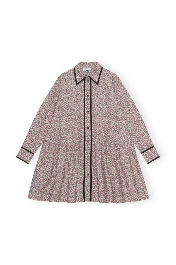 Clothing GANNI Dresses Printed Cotton Mini Shirt Dress Frost Gray Clothing GANNI Dresses Printed Cotton Mini Shirt Dress Frost Gray