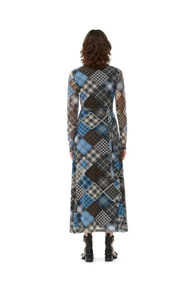 Clothing GANNI Dresses Printed Mesh Wrap Maxi Dress Silver Lake Blue Clothing GANNI Dresses Printed Mesh Wrap Maxi Dress Silver Lake Blue