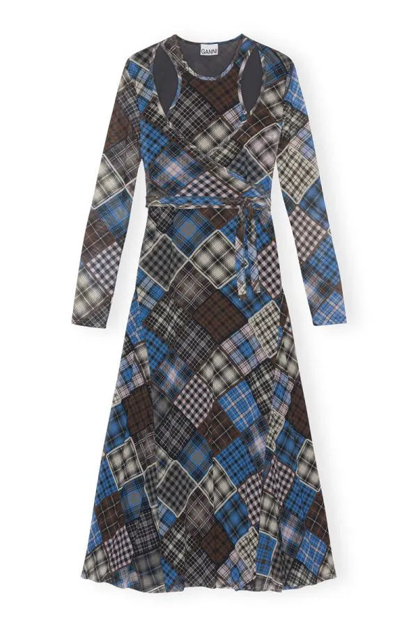 Clothing GANNI Dresses Printed Mesh Wrap Maxi Dress Silver Lake Blue Clothing GANNI Dresses Printed Mesh Wrap Maxi Dress Silver Lake Blue