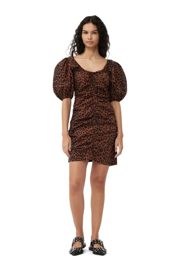 Clothing GANNI Dresses Printed Uneck Mini Dress Toffee