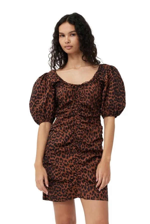 Clothing GANNI Dresses Printed Uneck Mini Dress Toffee