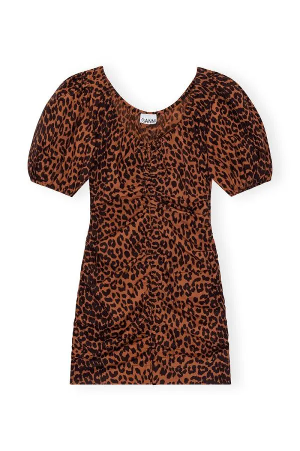 Clothing GANNI Dresses Printed Uneck Mini Dress Toffee