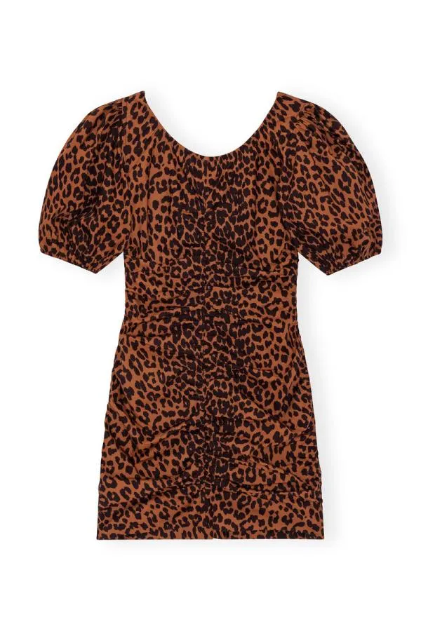 Clothing GANNI Dresses Printed Uneck Mini Dress Toffee