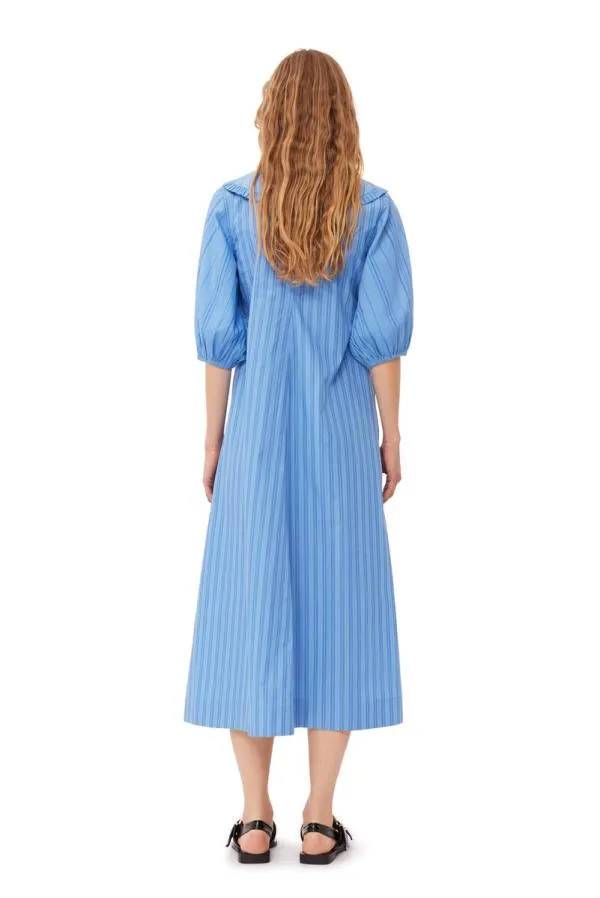 Clothing GANNI Dresses Recut Striped Cotton VNeck Maxi Dress Silver Lake Blue