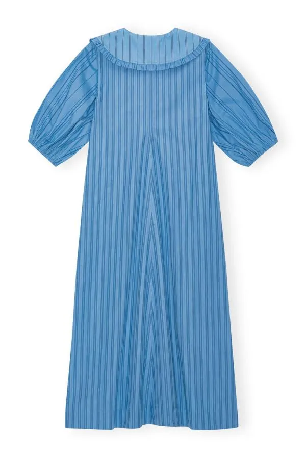 Clothing GANNI Dresses Recut Striped Cotton VNeck Maxi Dress Silver Lake Blue