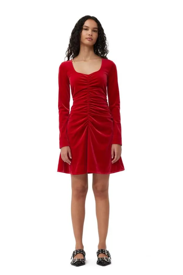 Clothing GANNI Dresses Red Velvet Jersey Mini Dress Savvy Red