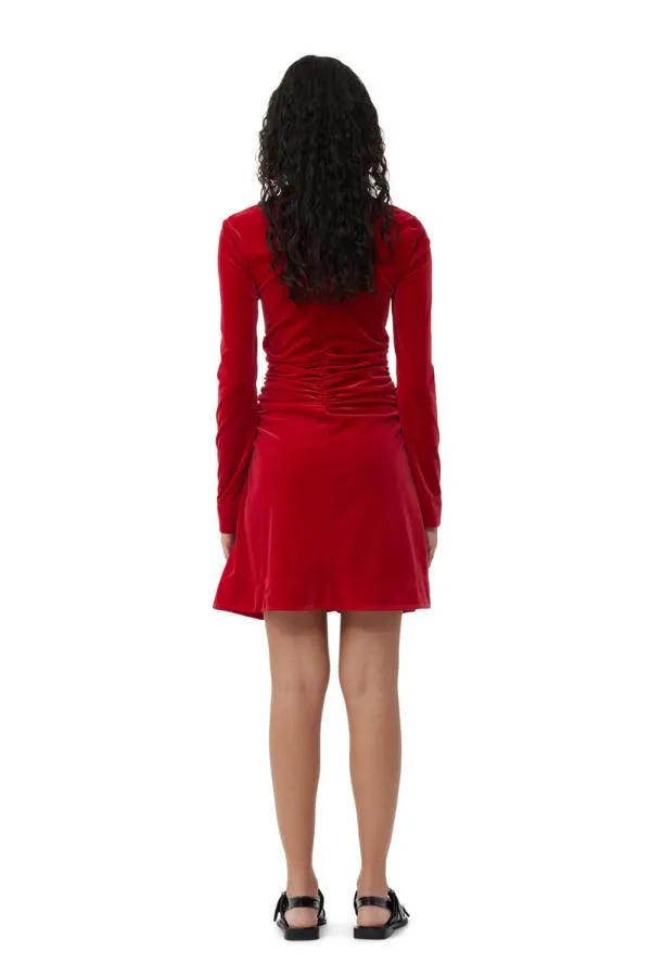 Clothing GANNI Dresses Red Velvet Jersey Mini Dress Savvy Red