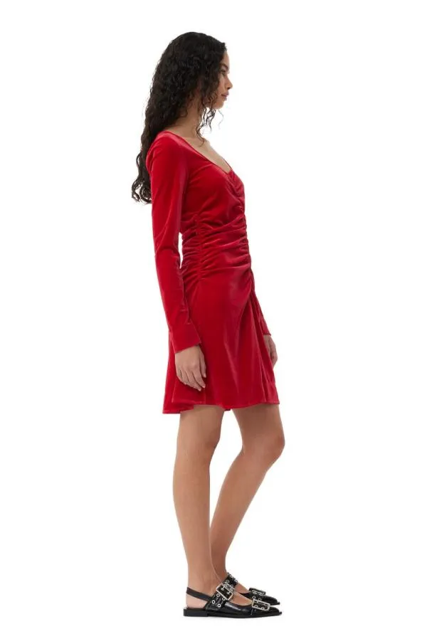 Clothing GANNI Dresses Red Velvet Jersey Mini Dress Savvy Red