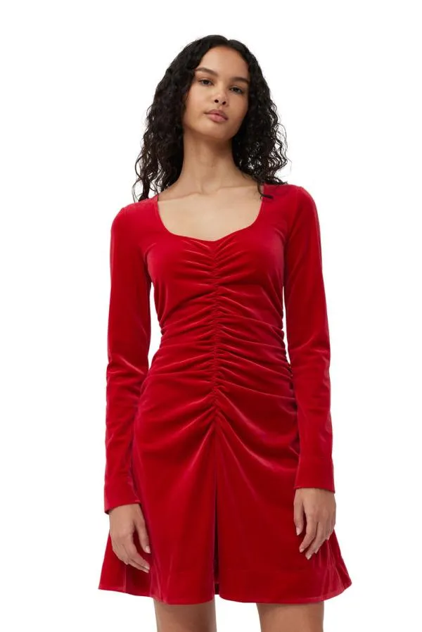 Clothing GANNI Dresses Red Velvet Jersey Mini Dress Savvy Red