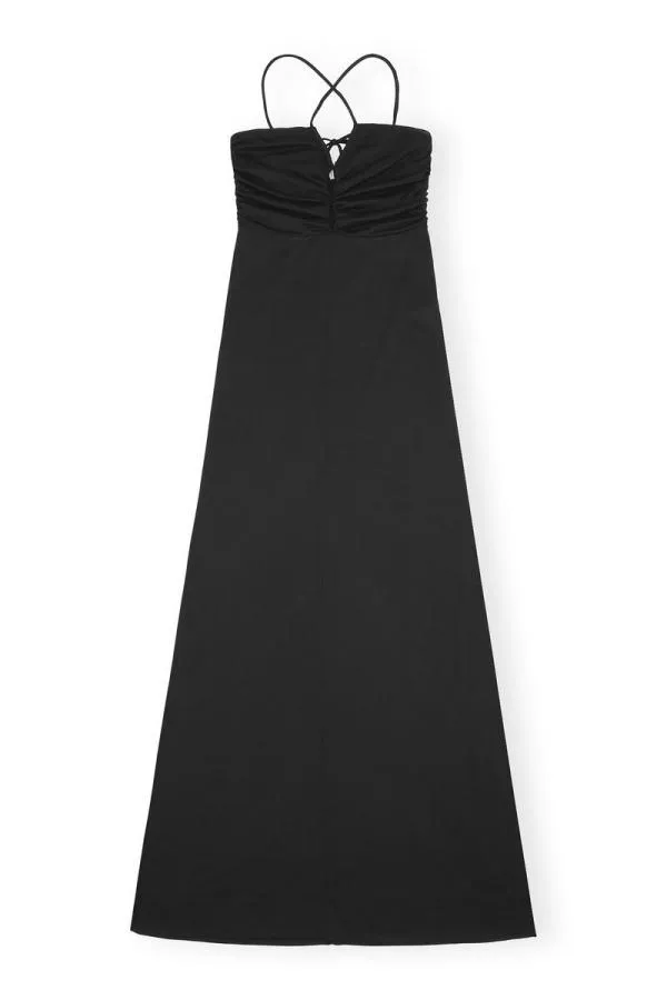 Clothing GANNI Dresses Shiny Crepe Jersey Maxi Dress Black
