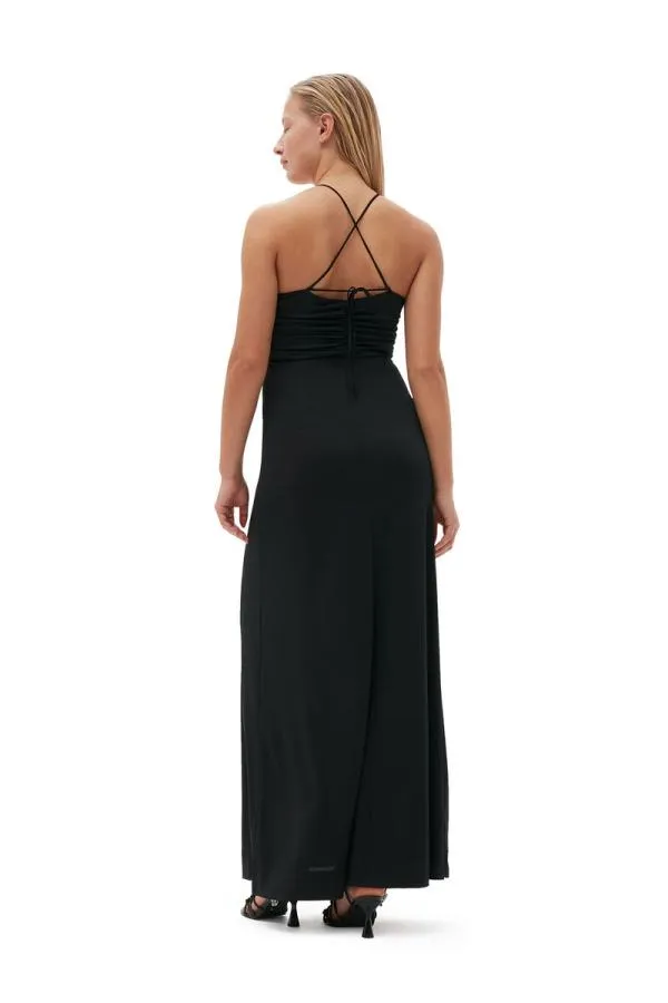Clothing GANNI Dresses Shiny Crepe Jersey Maxi Dress Black