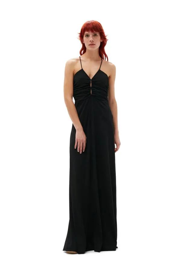Clothing GANNI Dresses Shiny Crepe Jersey Maxi Dress Black