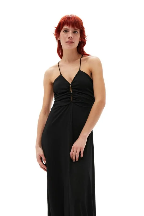 Clothing GANNI Dresses Shiny Crepe Jersey Maxi Dress Black