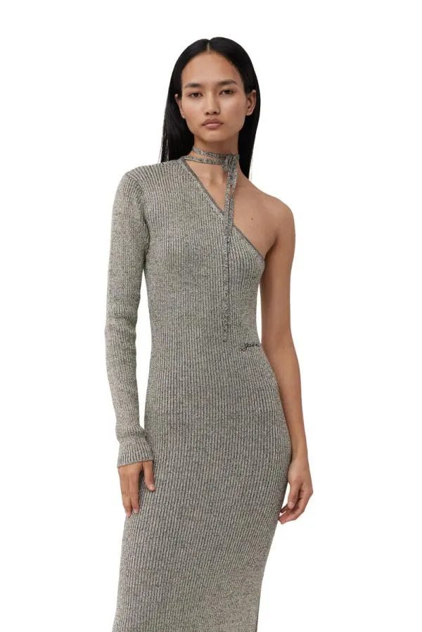 Clothing GANNI Dresses Sparkle Onesleeve Dress Silver Clothing GANNI Dresses Sparkle Onesleeve Dress Silver
