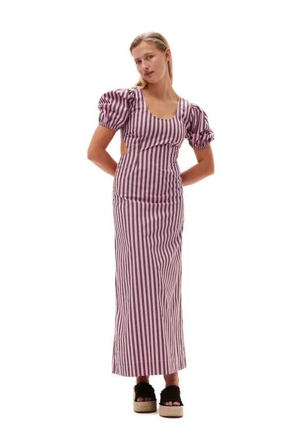 Clothing GANNI Dresses Striped Cotton Cutout Dress Bonbon