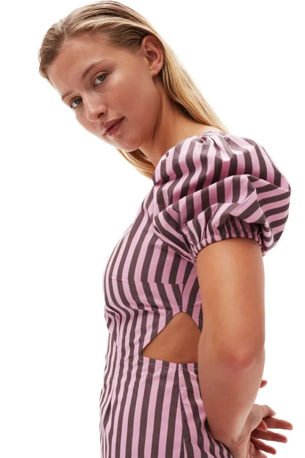 Clothing GANNI Dresses Striped Cotton Cutout Dress Bonbon Clothing GANNI Dresses Striped Cotton Cutout Dress Bonbon