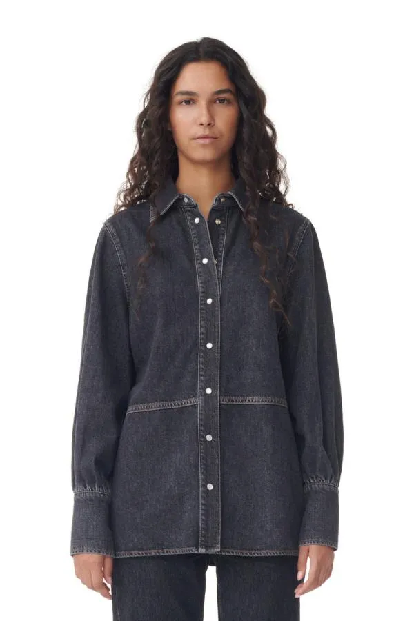 Clothing GANNI Extended Sizes Black Future Denim Shirt Washed Blackblack