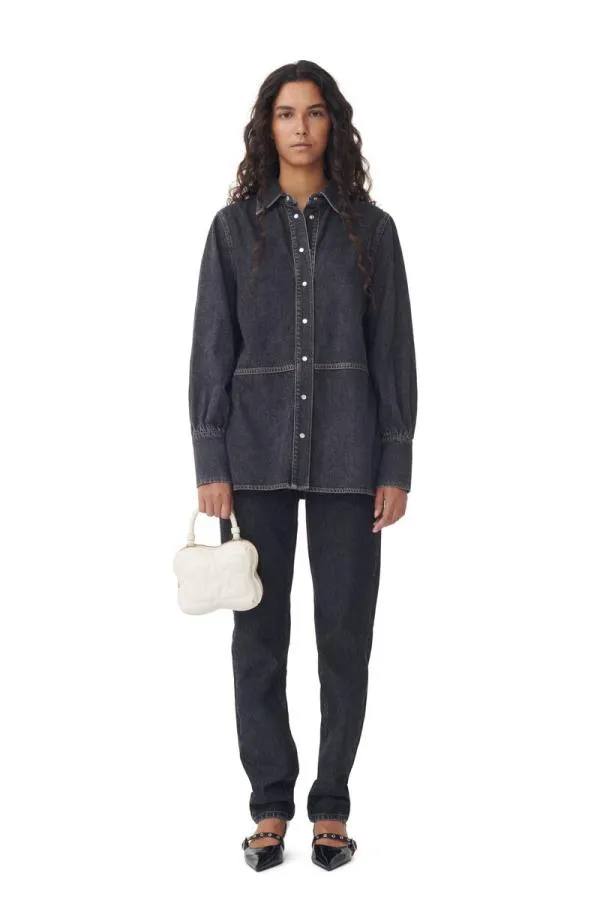 Clothing GANNI Extended Sizes Black Future Denim Shirt Washed Blackblack Clothing GANNI Extended Sizes Black Future Denim Shirt Washed Blackblack