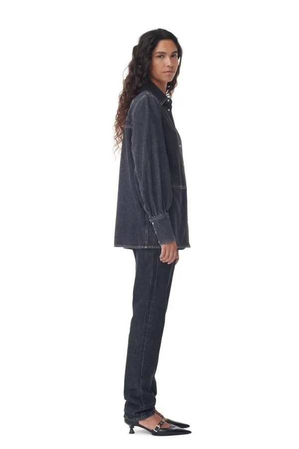 Clothing GANNI Extended Sizes Black Future Denim Shirt Washed Blackblack Clothing GANNI Extended Sizes Black Future Denim Shirt Washed Blackblack