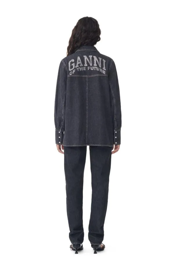 Clothing GANNI Extended Sizes Black Future Denim Shirt Washed Blackblack Clothing GANNI Extended Sizes Black Future Denim Shirt Washed Blackblack