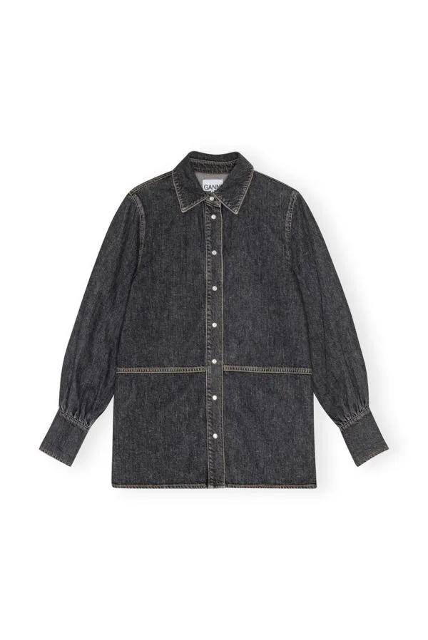 Clothing GANNI Extended Sizes Black Future Denim Shirt Washed Blackblack Clothing GANNI Extended Sizes Black Future Denim Shirt Washed Blackblack