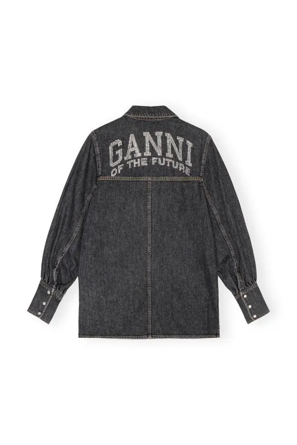 Clothing GANNI Extended Sizes Black Future Denim Shirt Washed Blackblack Clothing GANNI Extended Sizes Black Future Denim Shirt Washed Blackblack