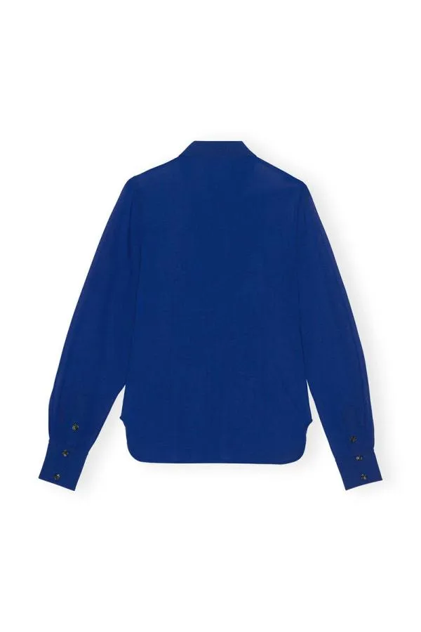 Clothing GANNI Extended Sizes Blue Chiffon Ruffle Shirt Sodalite Blue Clothing GANNI Extended Sizes Blue Chiffon Ruffle Shirt Sodalite Blue