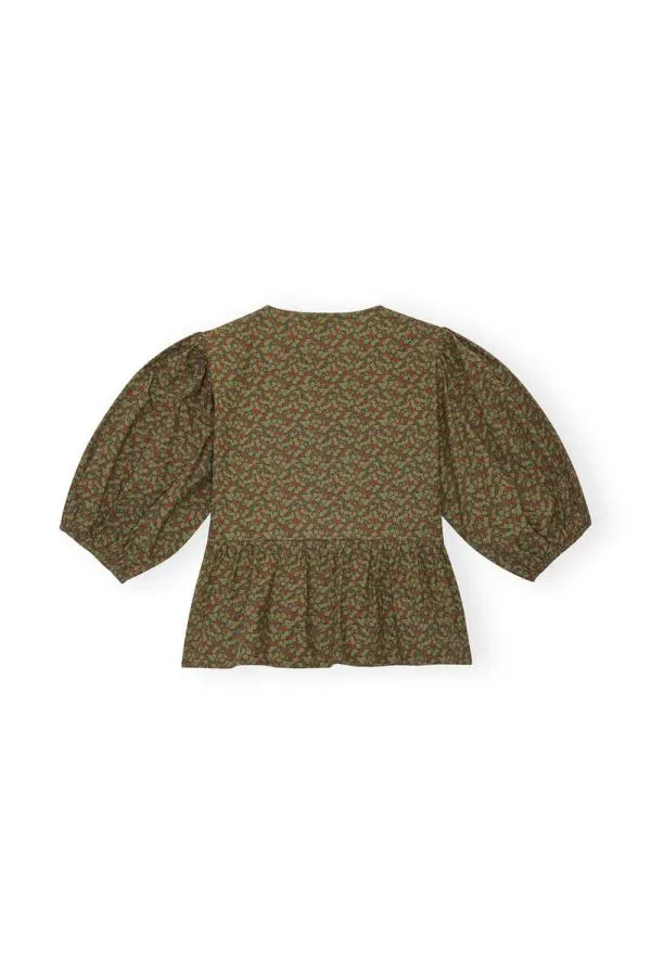 Clothing GANNI Extended Sizes Floral Cotton Poplin Blouse Avocado Clothing GANNI Extended Sizes Floral Cotton Poplin Blouse Avocado