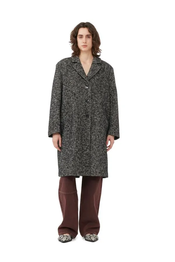 Clothing GANNI Extended Sizes Herringbone Wool Belt Coat Black
