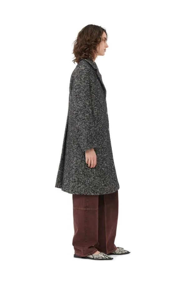 Clothing GANNI Extended Sizes Herringbone Wool Belt Coat Black Clothing GANNI Extended Sizes Herringbone Wool Belt Coat Black