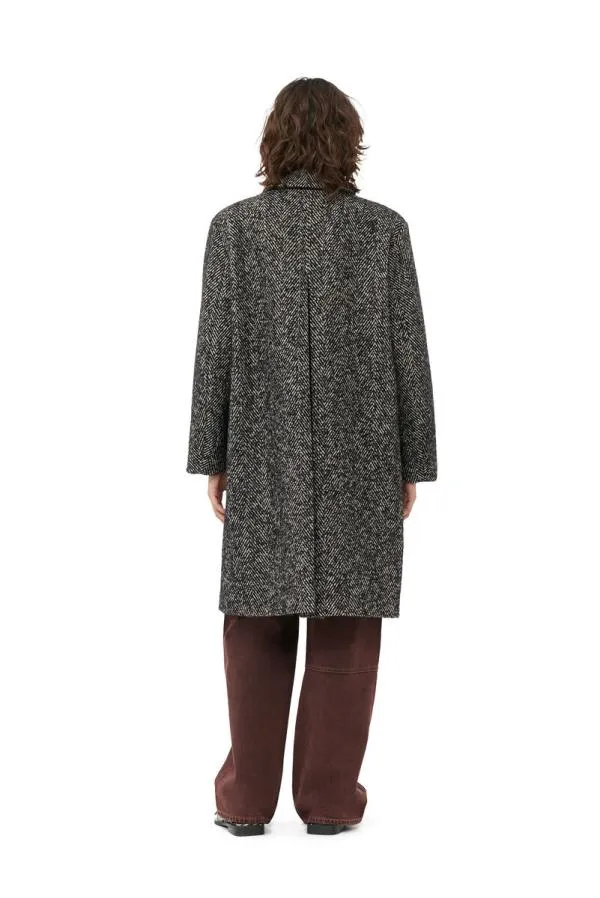 Clothing GANNI Extended Sizes Herringbone Wool Belt Coat Black Clothing GANNI Extended Sizes Herringbone Wool Belt Coat Black