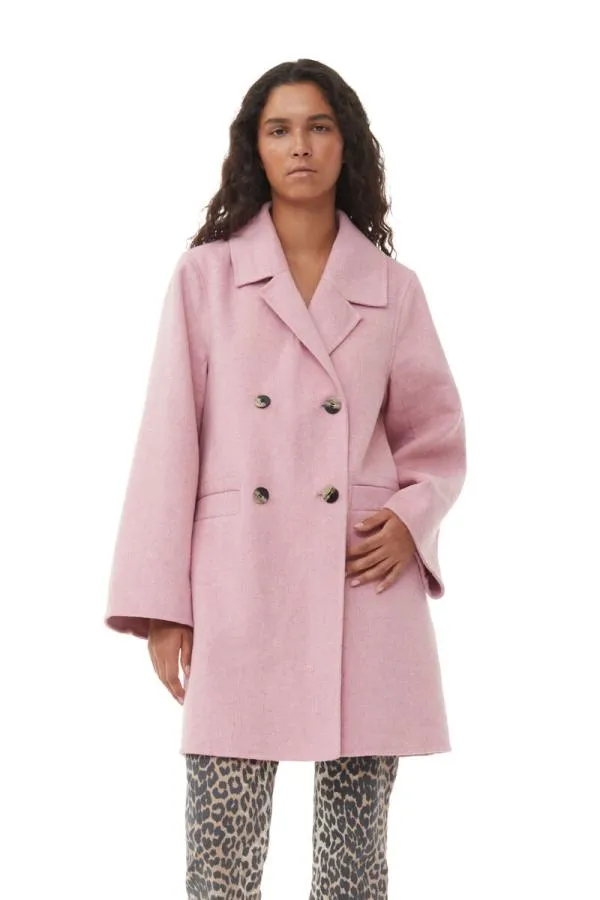 Clothing GANNI Extended Sizes Pink Wool Midi Jacket Orchid Smoke