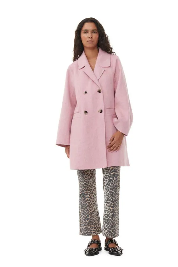Clothing GANNI Extended Sizes Pink Wool Midi Jacket Orchid Smoke Clothing GANNI Extended Sizes Pink Wool Midi Jacket Orchid Smoke