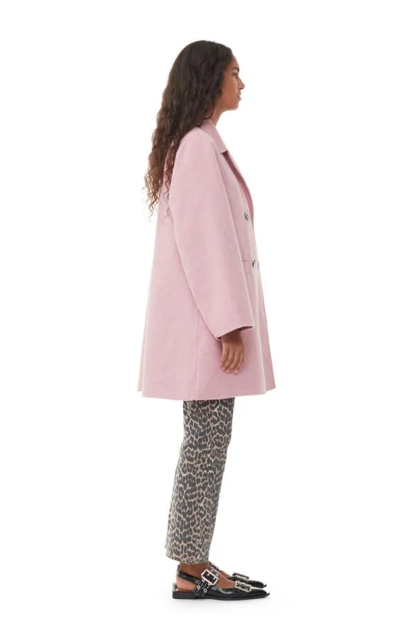 Clothing GANNI Extended Sizes Pink Wool Midi Jacket Orchid Smoke Clothing GANNI Extended Sizes Pink Wool Midi Jacket Orchid Smoke