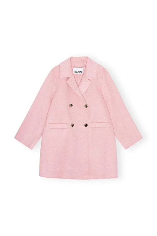 Clothing GANNI Extended Sizes Pink Wool Midi Jacket Orchid Smoke Clothing GANNI Extended Sizes Pink Wool Midi Jacket Orchid Smoke