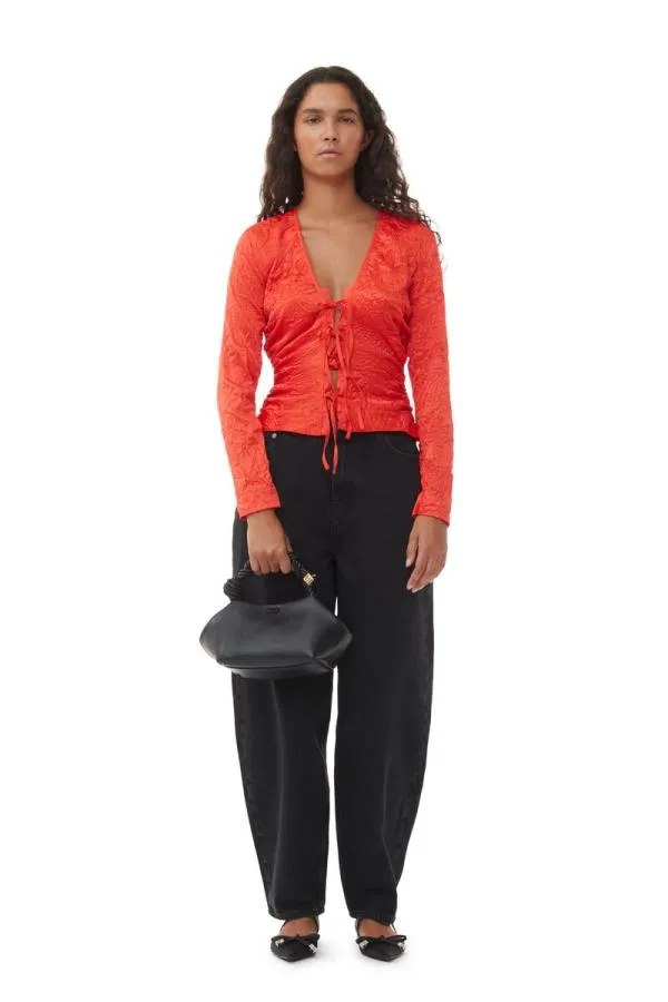 Clothing GANNI Extended Sizes Red Crinkled Satin Vneck Shirt Grenadine Clothing GANNI Extended Sizes Red Crinkled Satin Vneck Shirt Grenadine