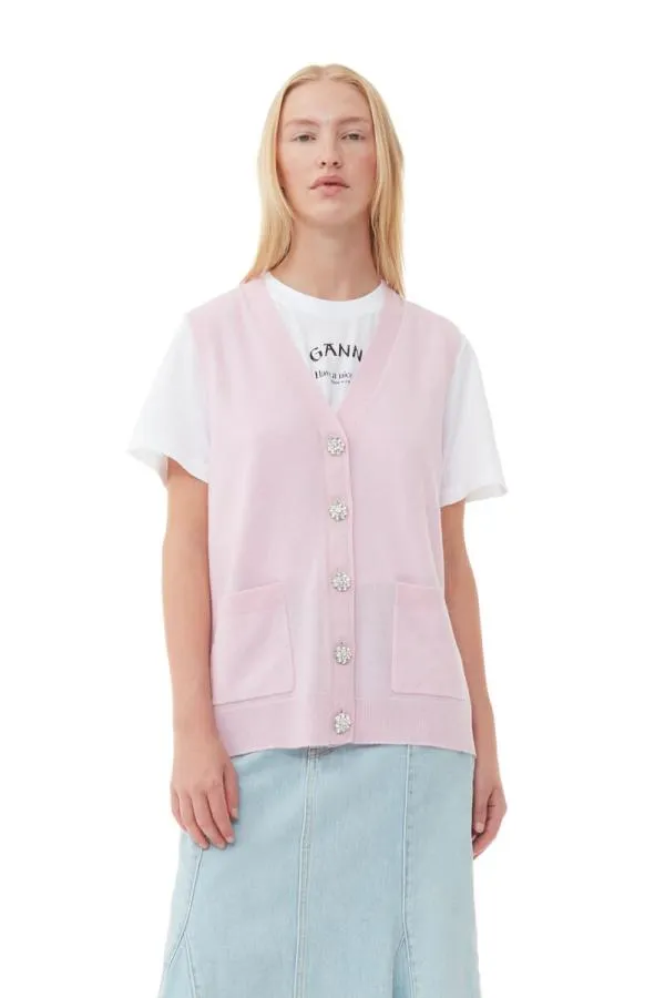 Clothing GANNI Knitwear Cashmere Mix Button Vest Pink Tulle