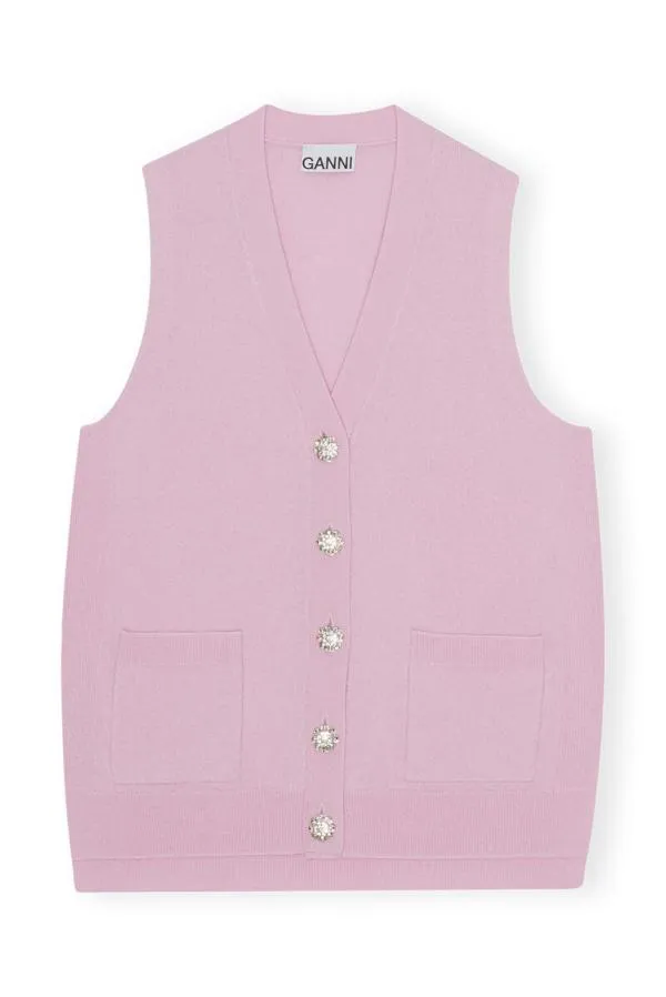 Clothing GANNI Knitwear Cashmere Mix Button Vest Pink Tulle Clothing GANNI Knitwear Cashmere Mix Button Vest Pink Tulle