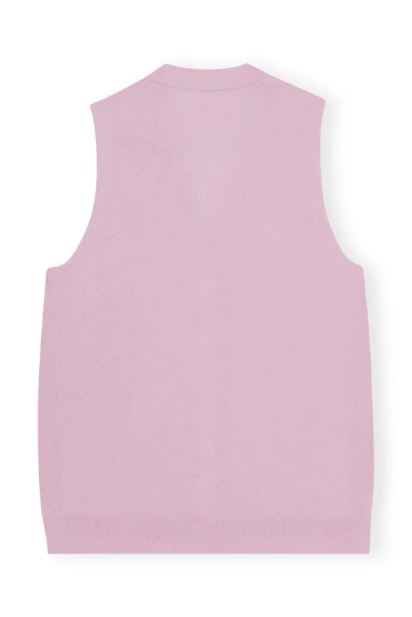 Clothing GANNI Knitwear Cashmere Mix Button Vest Pink Tulle Clothing GANNI Knitwear Cashmere Mix Button Vest Pink Tulle