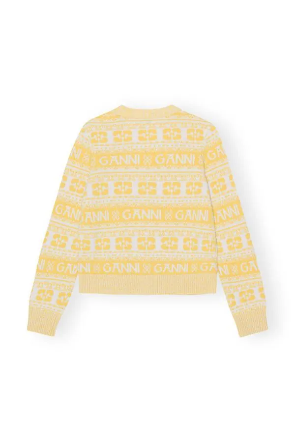 Clothing GANNI Knitwear Logo Wool Mix Cardigan Maize Clothing GANNI Knitwear Logo Wool Mix Cardigan Maize