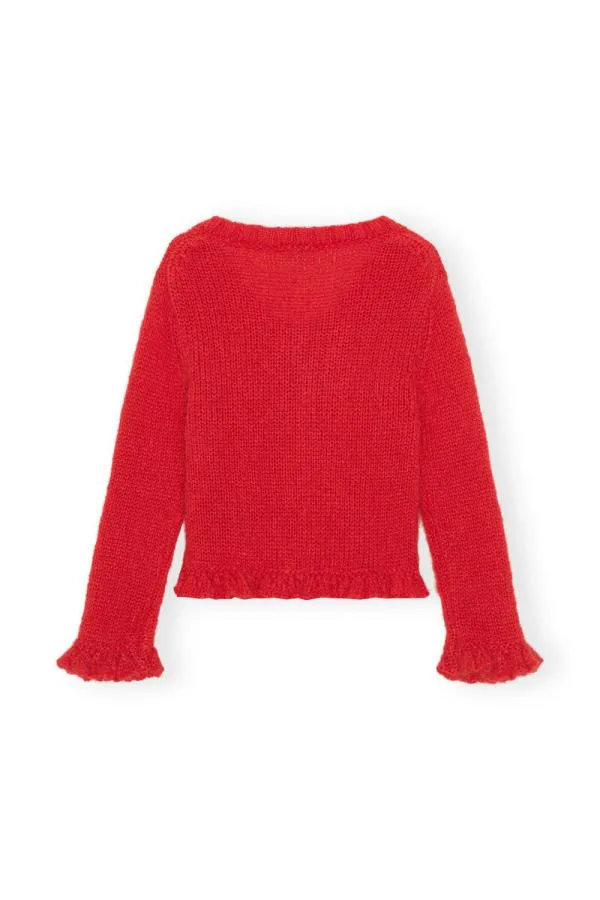 Clothing GANNI Knitwear Red Mohair Cardigan Racing Red Clothing GANNI Knitwear Red Mohair Cardigan Racing Red