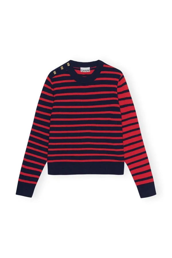 Clothing GANNI Knitwear Striped Cashmere ONeck Pullover Grenadine Clothing GANNI Knitwear Striped Cashmere ONeck Pullover Grenadine