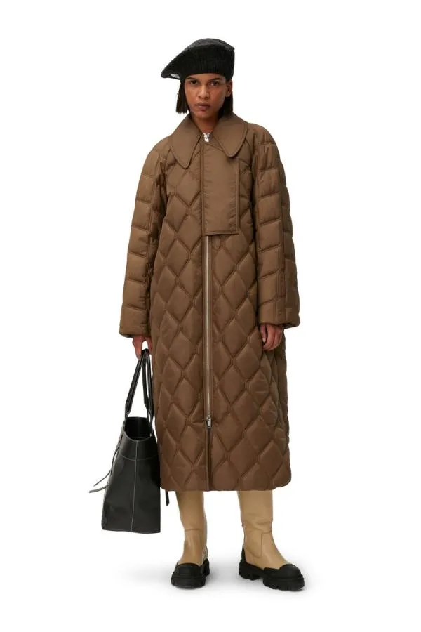 Clothing GANNI Outerwear Black Ripstop Quilt Coat Teak