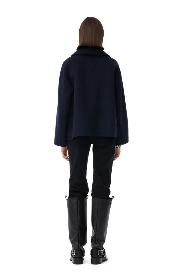 Clothing GANNI Outerwear Blue Wool Wide Collar Jacket Sky Captain Clothing GANNI Outerwear Blue Wool Wide Collar Jacket Sky Captain