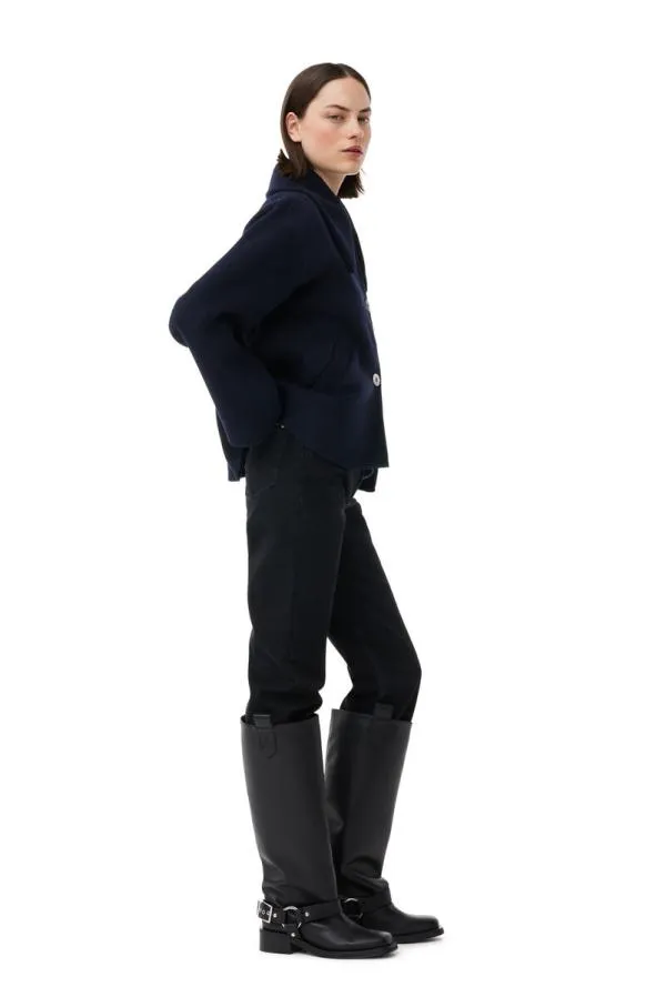 Clothing GANNI Outerwear Blue Wool Wide Collar Jacket Sky Captain Clothing GANNI Outerwear Blue Wool Wide Collar Jacket Sky Captain